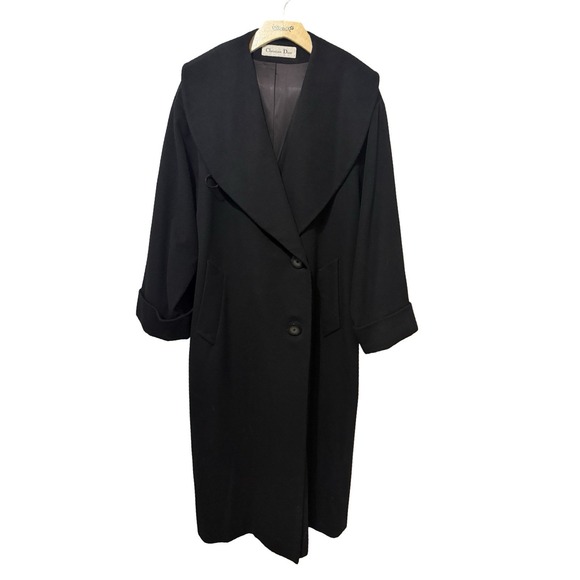 Dior Jackets & Blazers - Vintage Christian Dior Loro Piana Black Lambswool Coat 60s Shawl Collar USA 14